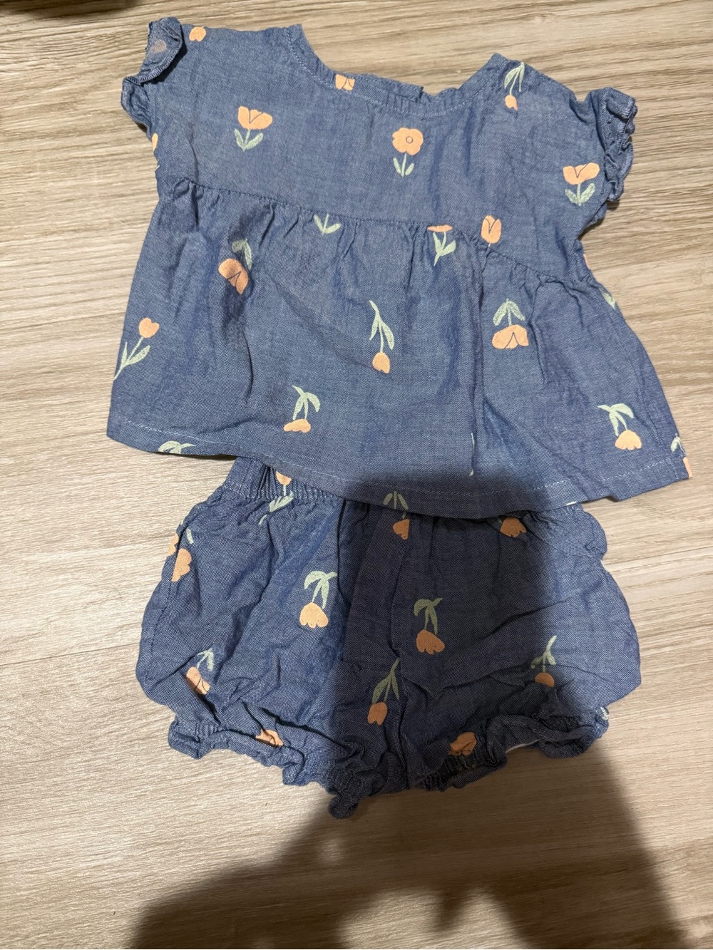Carters Girls' Navy Blue Floral Short Set - Peach Print